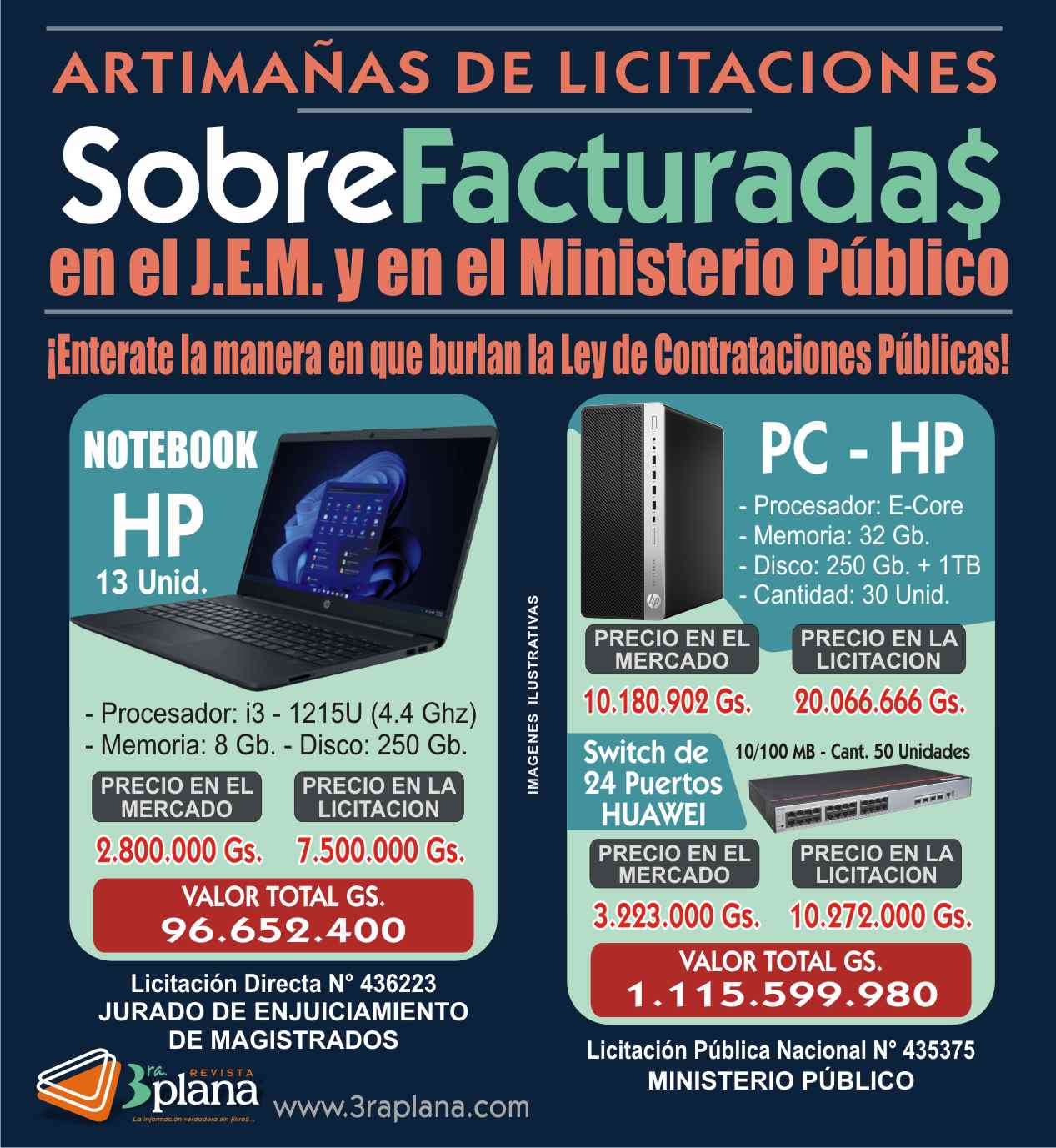 ARTIMAÑAS DE LICITACIONES SOBREFACTURADAS EN EL J.E.M. Y EN EL MINISTERIO PÚBLICO