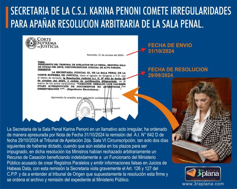 corte suprema de justicia, c.s.j., karina penoni, actos judiciales, actos procesales, corrupcion judicial.