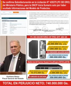 Sumario al Ministerio Publico, Direccion Nacional de Contrataciones Públicas.