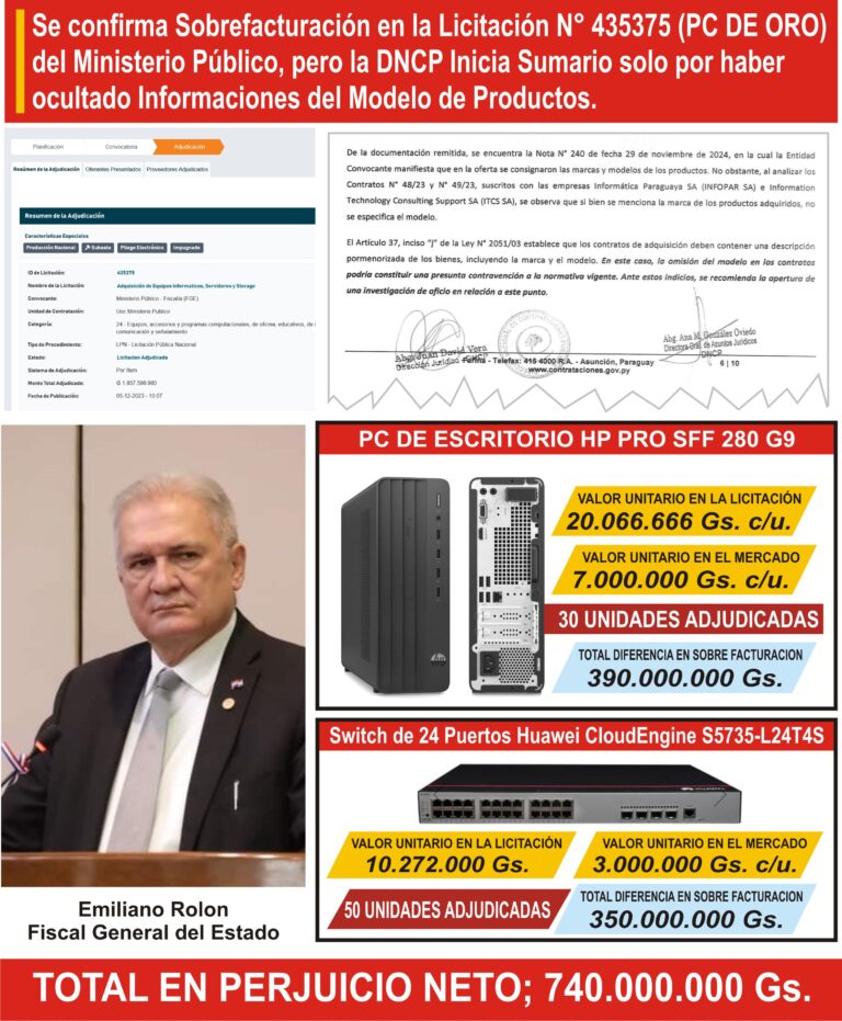 Sumario al Ministerio Publico, Direccion Nacional de Contrataciones Públicas.