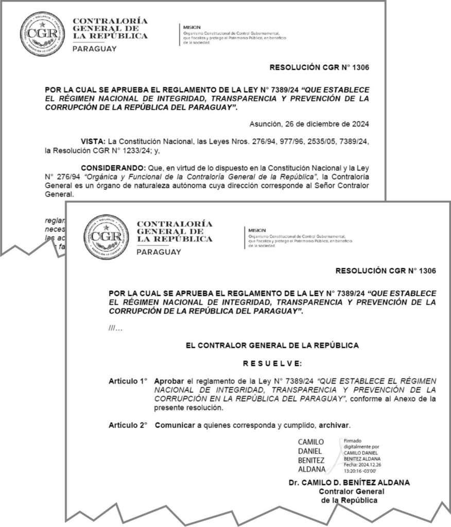 Ley Nº 7389/2024 QUE ESTABLECE EL RÉGIMEN NACIONAL DE INTEGRIDAD, TRANSPARENCIA Y PREVENCIÓN DE LA CORRUPCIÓN DE LA REPÚBLICA DEL PARAGUAY
