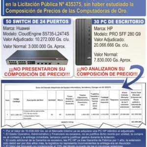 Licitacion sobrefacturada, licitacion amañada DNCP Direccion Nacional de Contrataciones Publicas, Ministerio Publico